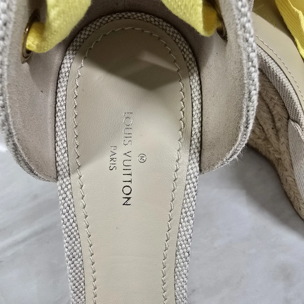 Louis Vuitton Pink and Yellow Espadrille Wedges - Picture 7 of 9